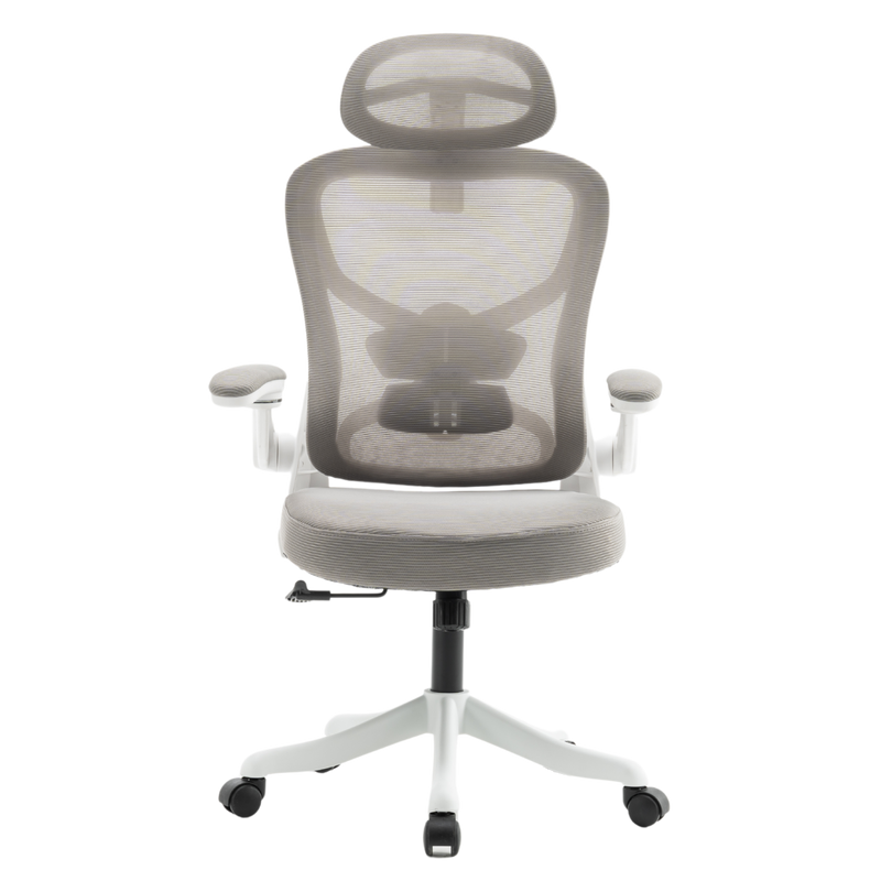 Fotel biurowy ergonomiczny obrotowy siateczkowy bujany krzesło szaro-biały Prime