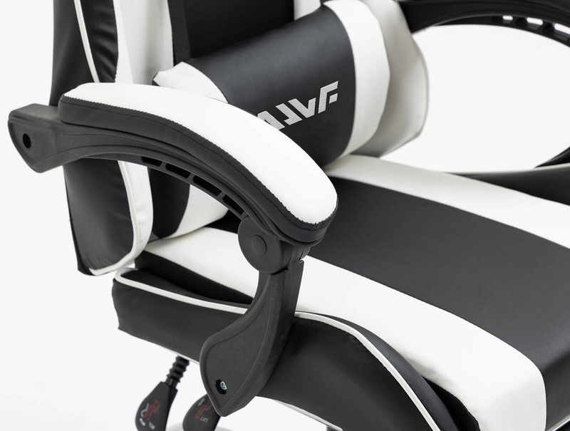 Fotel dla gracza gamingowy obrotowy krzesło z podnóżkiem biało-czarny Boss