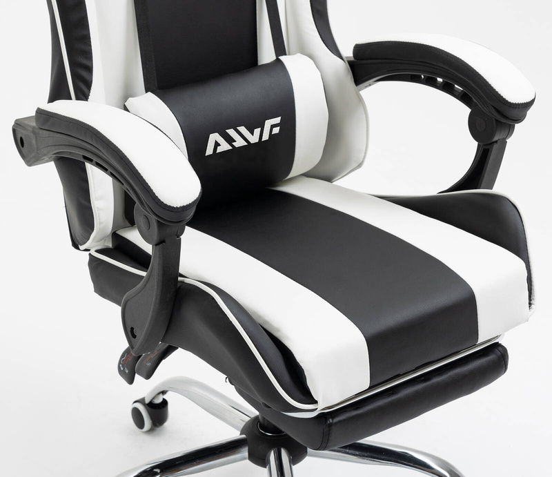 Fotel dla gracza gamingowy obrotowy krzesło z podnóżkiem biało-czarny Boss