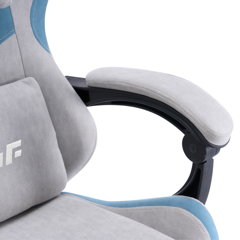 Fotel gamingowy z podnóżkiem zamszowy materiałowy krzesło dla gracza biurowy ergonomiczny szaro-niebieski Empo