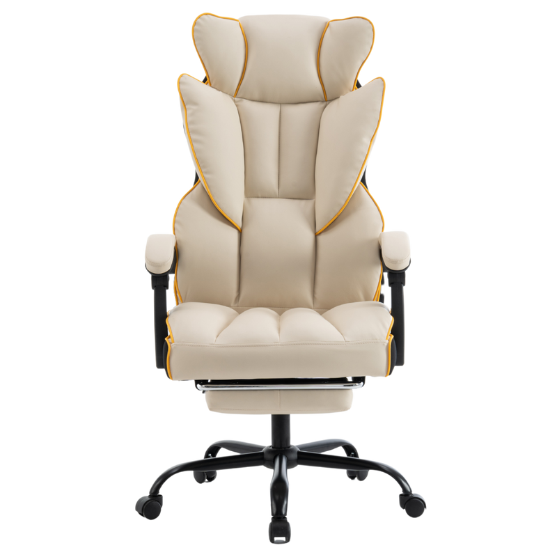 Fotel biurowy ergonomiczny obrotowy krzesło z podnóżkiem beżowo-złoty Premium