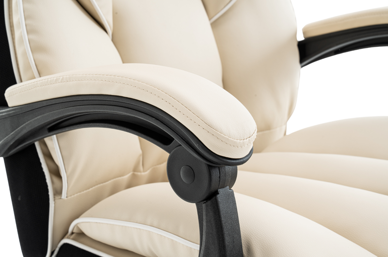 Fotel biurowy ergonomiczny obrotowy krzesło z podnóżkiem beżowo-biały Premium