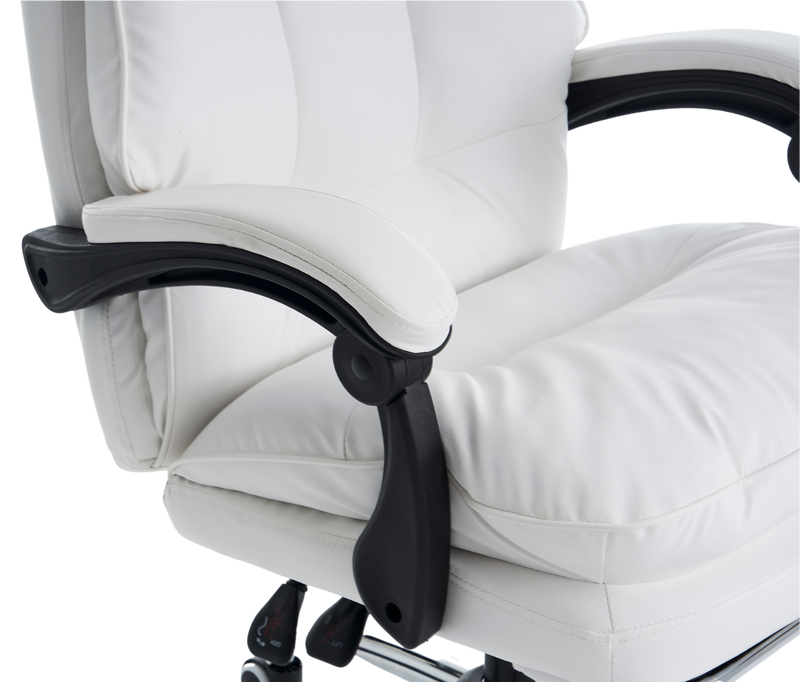 Fotel biurowy ergonomiczny obrotowy bujany krzesło z podnóżkiem ekoskóra biały Elegant