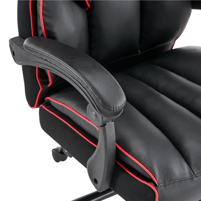 Fotel biurowy ergonomiczny obrotowy krzesło z podnóżkiem czarno-czerwony Premium