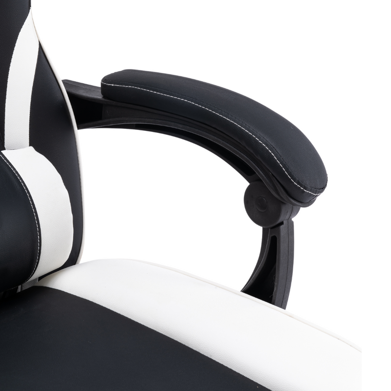 Fotel gamingowy z podnóżkiem ekoskóra krzesło dla gracza biurowy ergonomiczny czarno-biały Champion