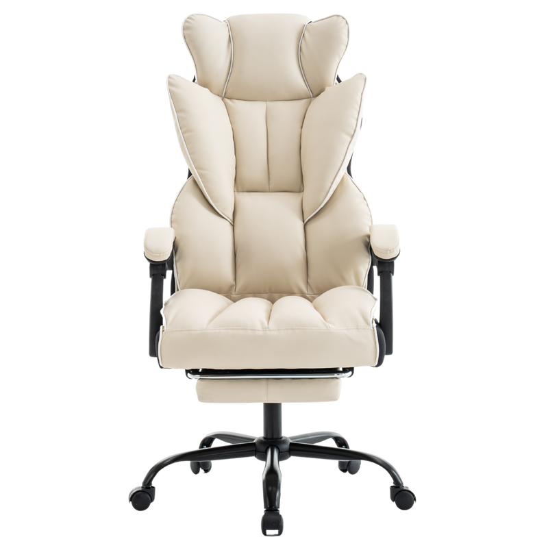 Fotel biurowy ergonomiczny obrotowy krzesło z podnóżkiem beżowo-biały Premium