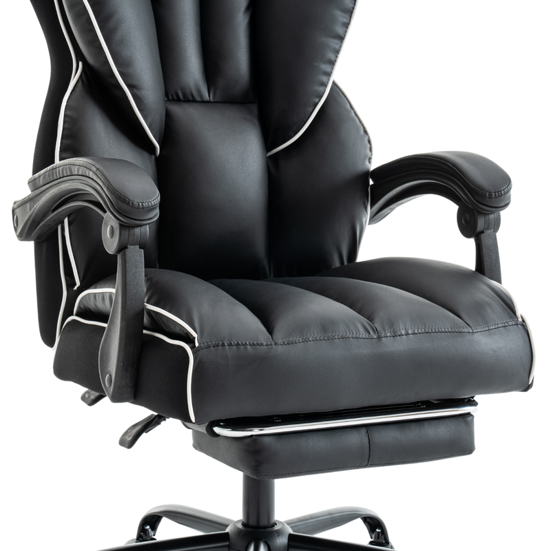 Fotel biurowy ergonomiczny obrotowy krzesło z podnóżkiem czarno-biały Premium