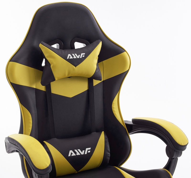 Fotel dla gracza gamingowy biurowy ergonomiczny z podnóżkiem krzesło obrotowe żółto-czarny Sienna