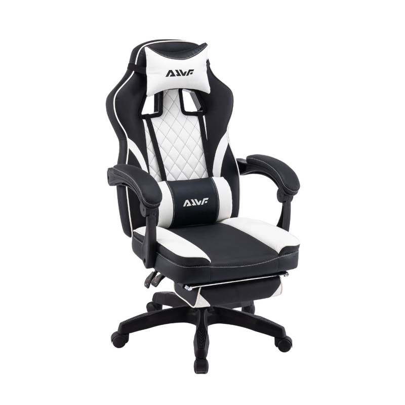 Fotel gamingowy z podnóżkiem ekoskóra krzesło dla gracza biurowy ergonomiczny czarno-biały Champion