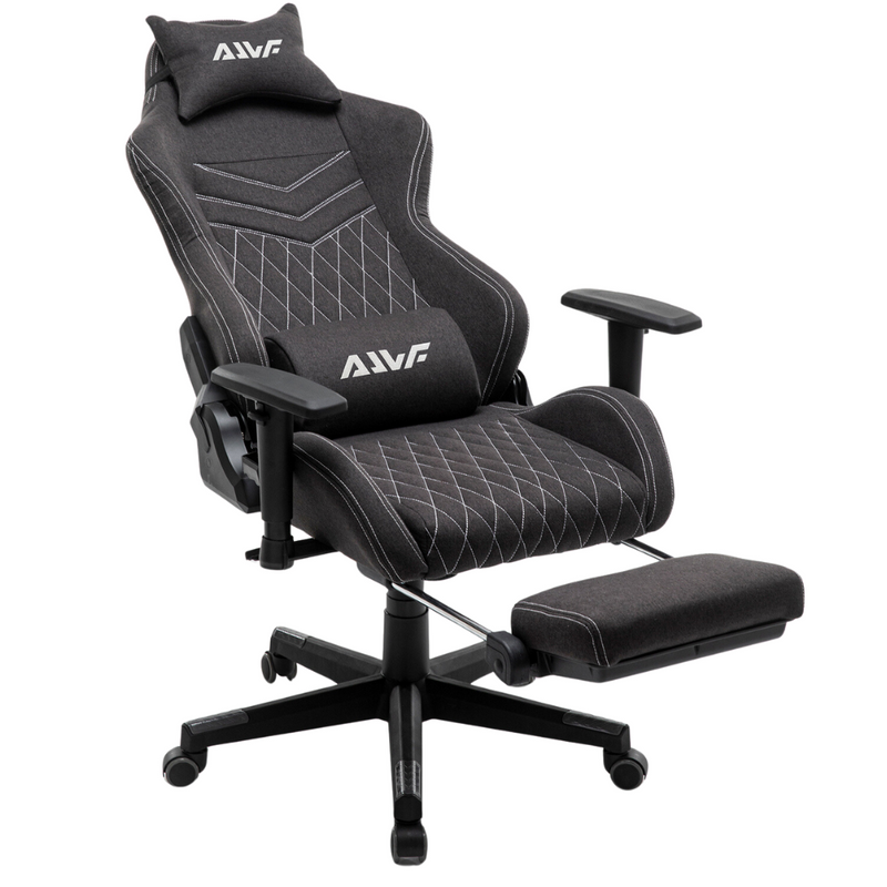 Fotel dla gracza gamingowy kubełkowy materiałowy ergonomiczny krzesło z podnóżkiem czarny Modern