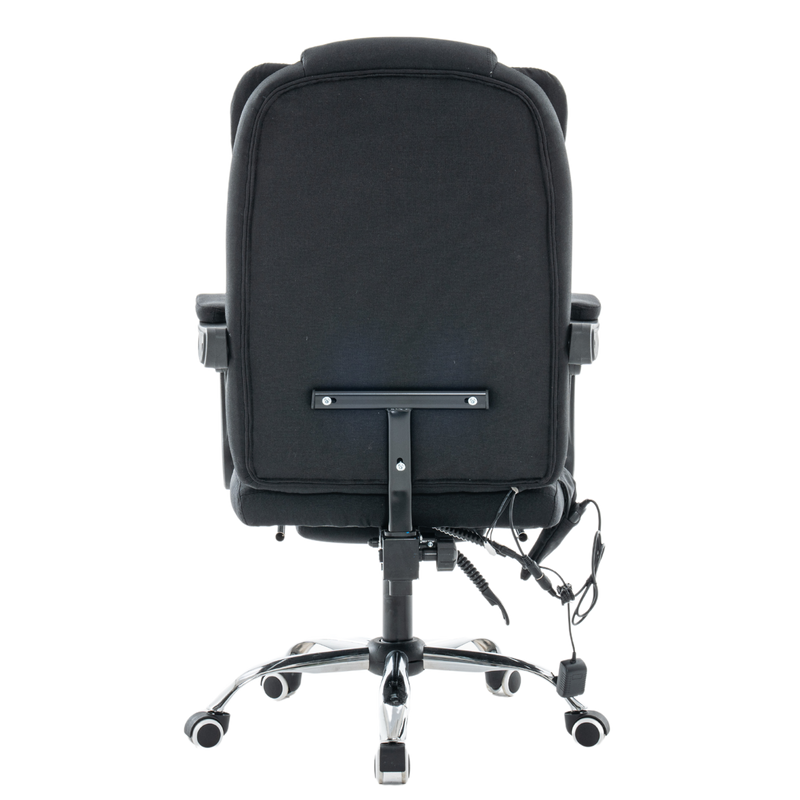 Fotel biurowy materiałowy ergonomiczny obrotowy krzesło z podnóżkiem FUNKCJA MASAŻU czarny Comfort Plus+