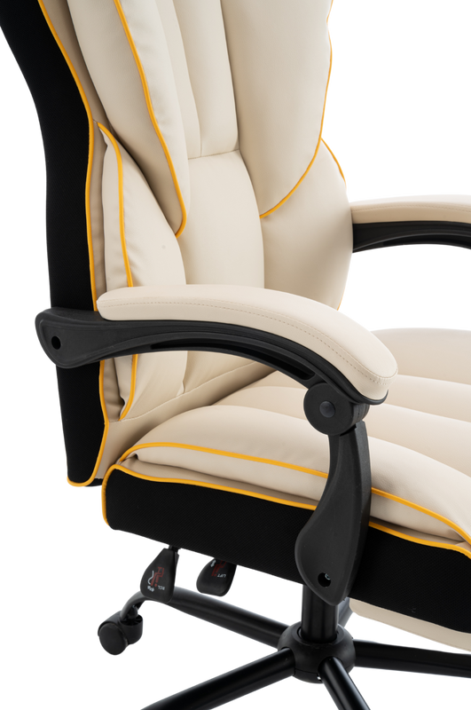 Fotel biurowy ergonomiczny obrotowy krzesło z podnóżkiem beżowo-złoty Premium