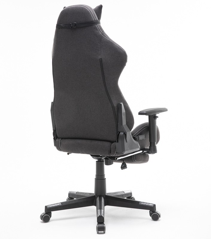 Fotel dla gracza gamingowy kubełkowy materiałowy ergonomiczny krzesło z podnóżkiem czarny Modern