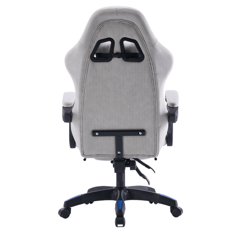 Fotel gamingowy z podnóżkiem zamszowy materiałowy krzesło dla gracza biurowy ergonomiczny szaro-niebieski Empo