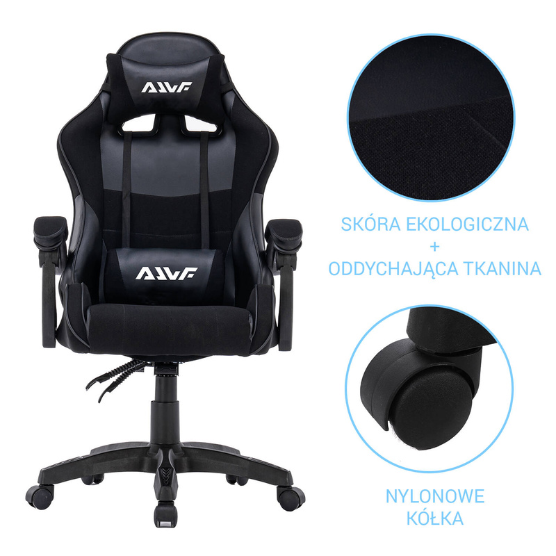 Fotel dla gracza gamingowy krzesło ergonomiczny obrotowy biurowy czarny King