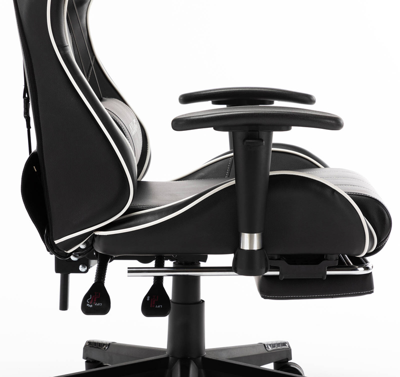 Fotel dla gracza gamingowy ergonomiczny kubełkowy krzesło z podnóżkiem czarno-biały Corpo