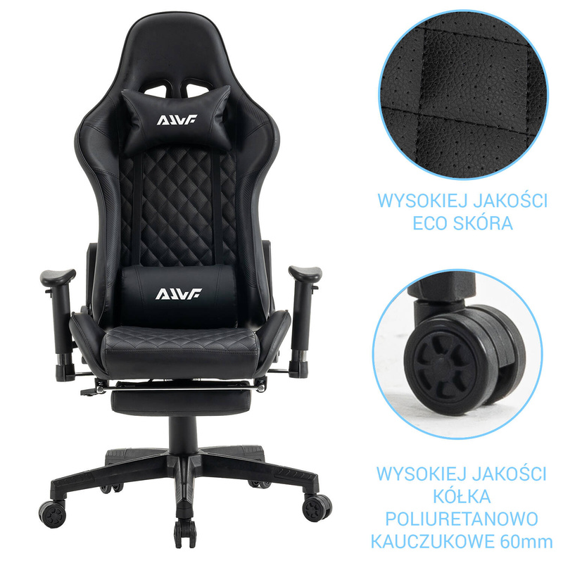 Fotel dla gracza gamingowy ergonomiczny krzesło z podnóżkiem czarny Zeus Carbon