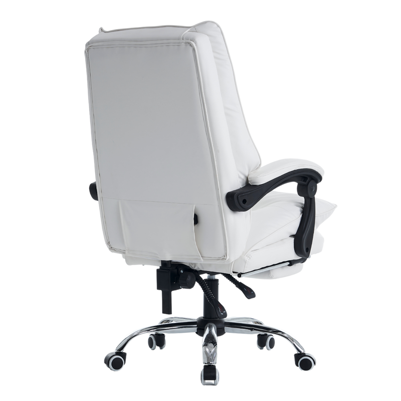 Fotel biurowy ergonomiczny obrotowy bujany krzesło z podnóżkiem ekoskóra biały Elegant