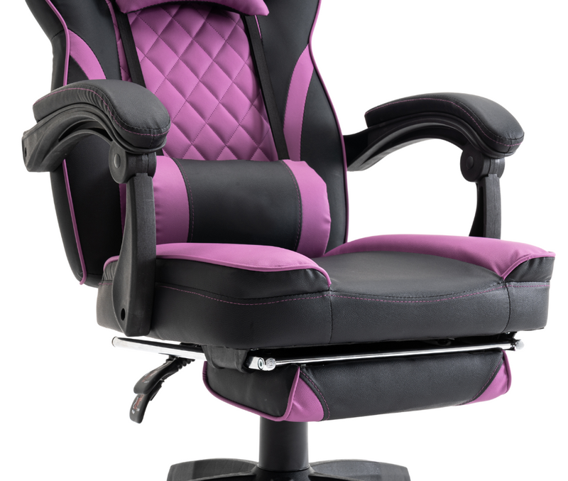 Fotel gamingowy z podnóżkiem ekoskóra krzesło dla gracza biurowy ergonomiczny czarno-fioletowy Champion