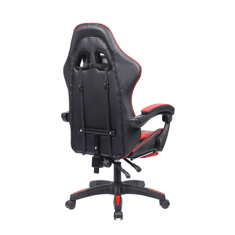 Fotel gamingowy krzesło dla gracza ergonomiczny kubełkowy z podnóżkiem biurowy czarno-czerwony Sienna