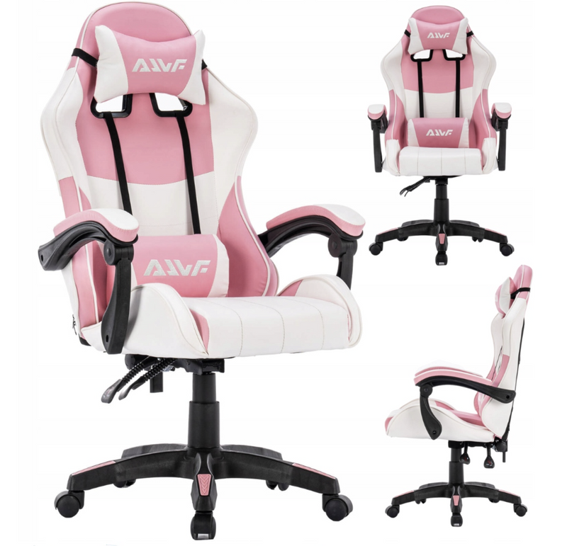 Fotel dla gracza gamingowy krzesło obrotowe biurowe biało-różowy Queen