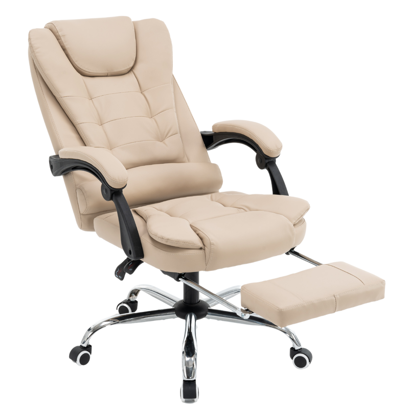 Fotel biurowy ergonomiczny obrotowy bujany krzesło z podnóżkiem ekoskóra beżowy Relax