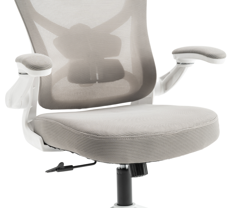 Fotel biurowy ergonomiczny obrotowy siateczkowy bujany krzesło szaro-biały Prime