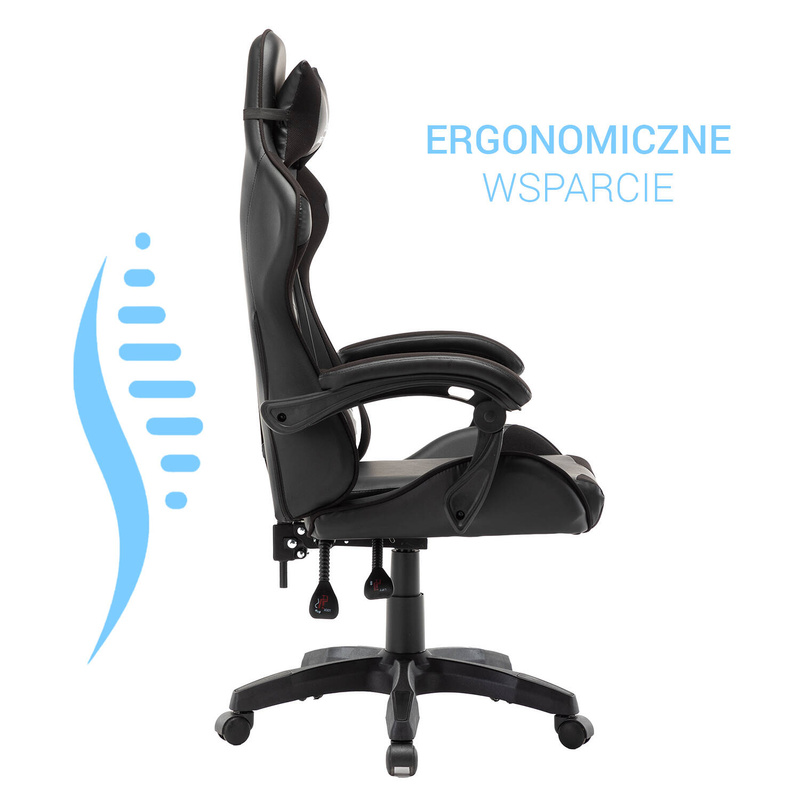 Fotel biurowy dla gracza gamingowy krzesło kubełkowe obrotowy czarny Vito