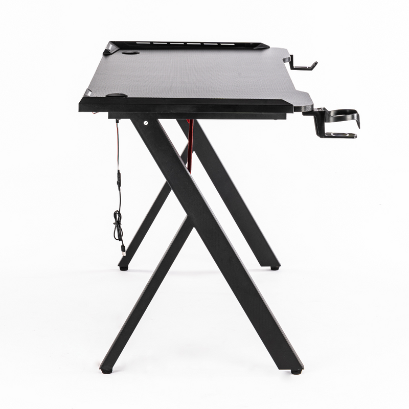 Biurko dla gracza komputerowe gamingowe z podświetleniem LED 120x60 czarno-czerwone Hermes