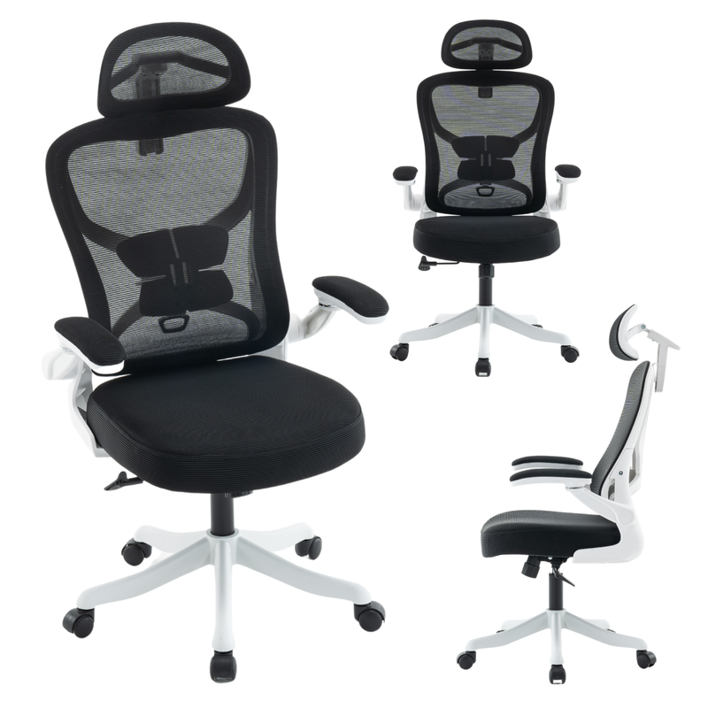 Fotel biurowy ergonomiczny obrotowy siateczkowy bujany krzesło czarno-biały Prime