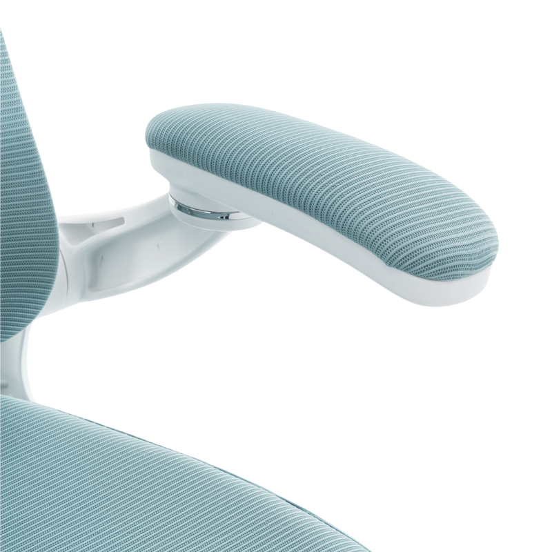 Fotel biurowy ergonomiczny obrotowy siateczkowy bujany krzesło błękitno-biały Prime