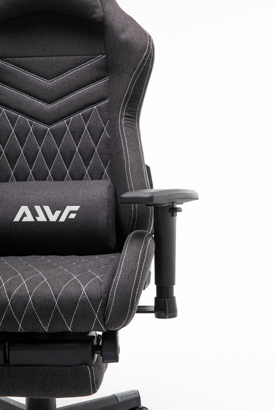 Fotel dla gracza gamingowy kubełkowy materiałowy ergonomiczny krzesło z podnóżkiem czarny Modern