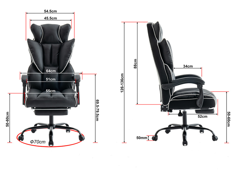 Fotel biurowy ergonomiczny obrotowy krzesło z podnóżkiem czarno-biały Premium