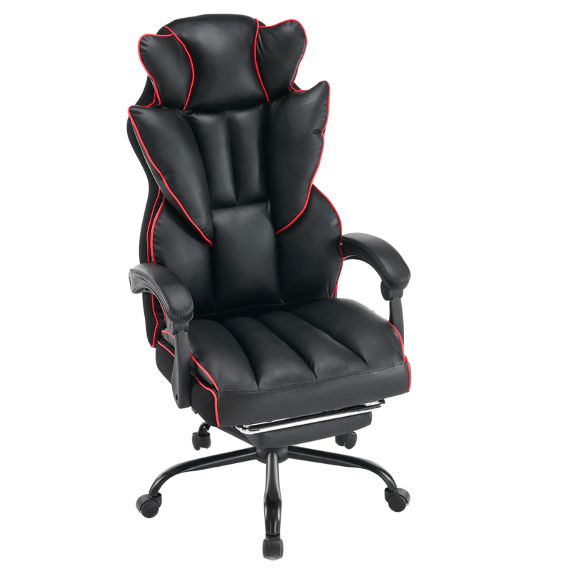 Fotel biurowy ergonomiczny obrotowy krzesło z podnóżkiem czarno-czerwony Premium