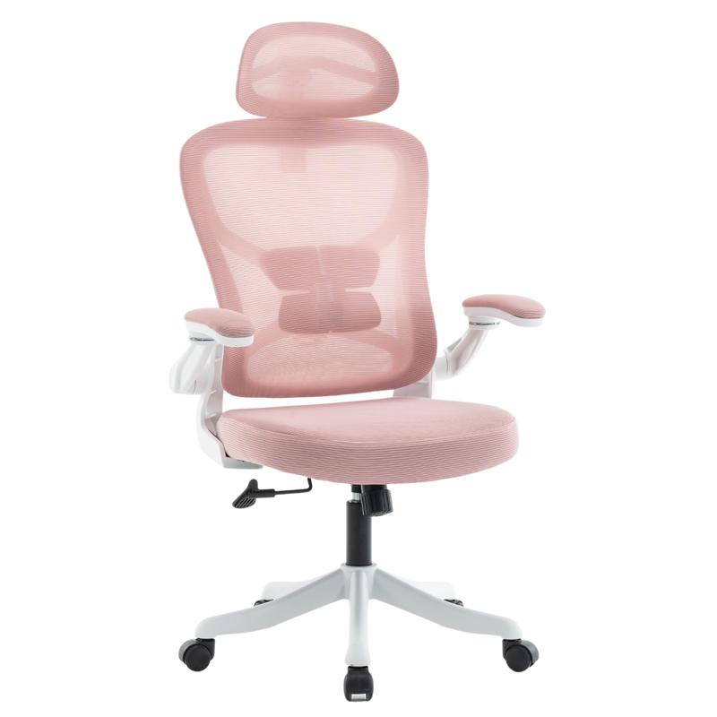 Fotel biurowy ergonomiczny obrotowy siateczkowy bujany krzesło różowo-biały Prime