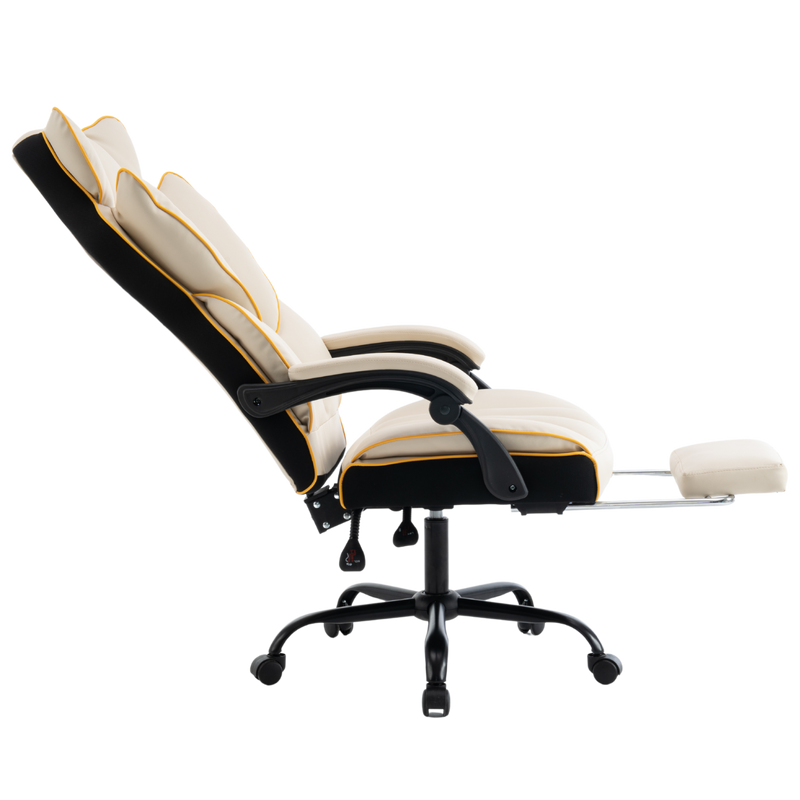 Fotel biurowy ergonomiczny obrotowy krzesło z podnóżkiem beżowo-złoty Premium