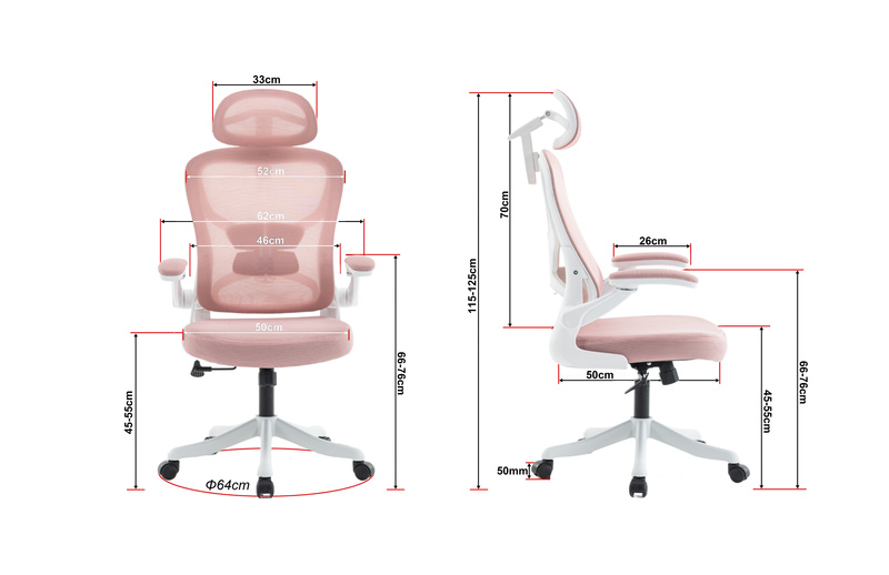Fotel biurowy ergonomiczny obrotowy siateczkowy bujany krzesło różowo-biały Prime