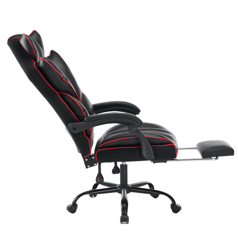 Fotel biurowy ergonomiczny obrotowy krzesło z podnóżkiem czarno-czerwony Premium