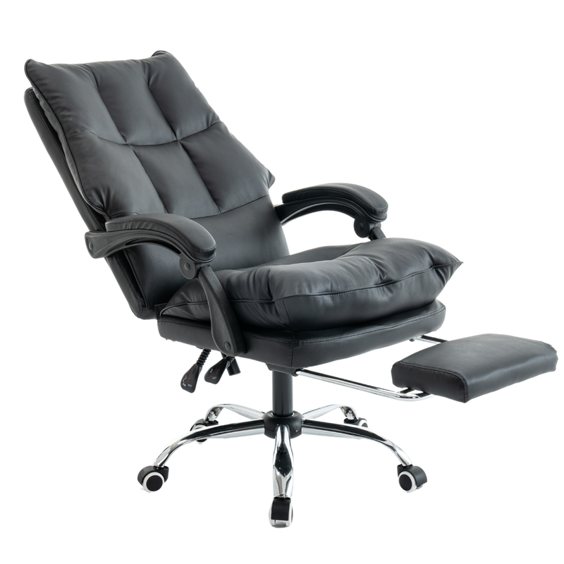 Fotel biurowy ergonomiczny obrotowy bujany krzesło z podnóżkiem ekoskóra czarny Elegant