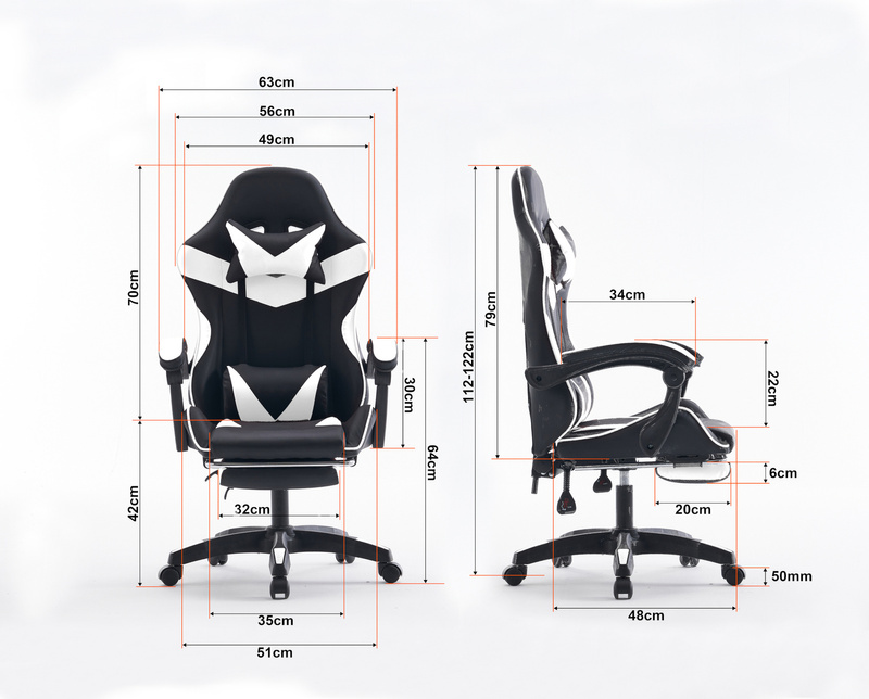 Fotel dla gracza gamingowy krzesło z podnóżkiem ergonomiczny biurowy obrotowy biało-czarny Sienna
