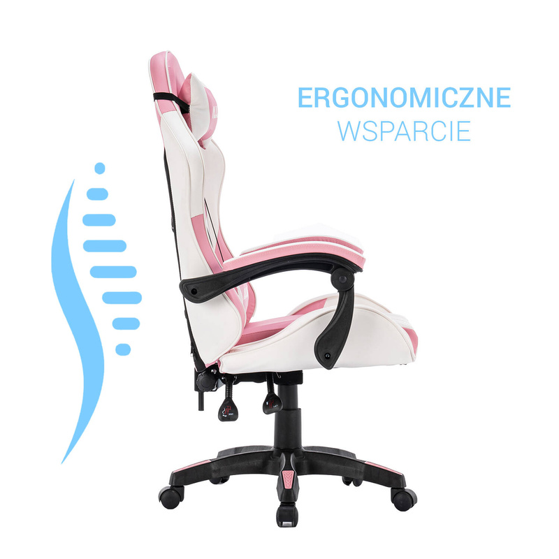 Fotel dla gracza gamingowy krzesło obrotowe biurowe biało-różowy Queen