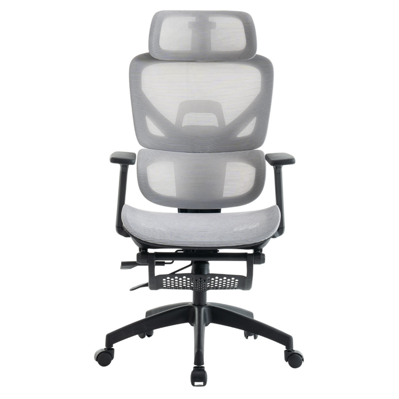 Fotel biurowy z podnóżkiem ergonomiczny obrotowy regulowany siateczkowy krzesło szaro-czarny Future