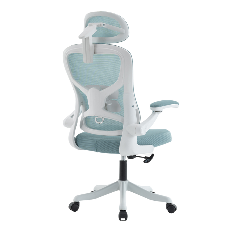 Fotel biurowy ergonomiczny obrotowy siateczkowy bujany krzesło błękitno-biały Prime