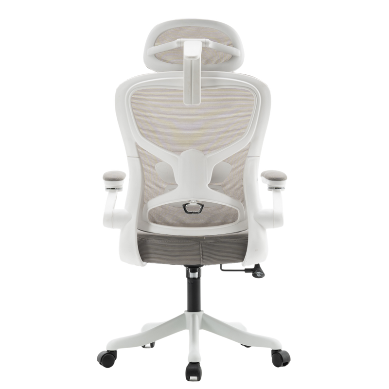 Fotel biurowy ergonomiczny obrotowy siateczkowy bujany krzesło szaro-biały Prime