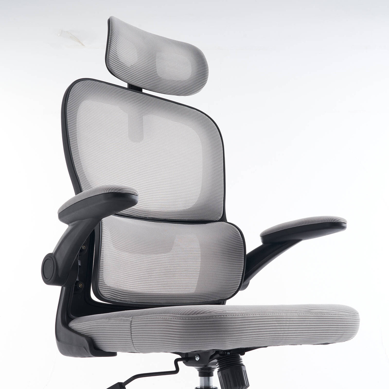 Fotel biurowy ergonomiczny obrotowy siateczkowy bujany szaro-czarny Classic