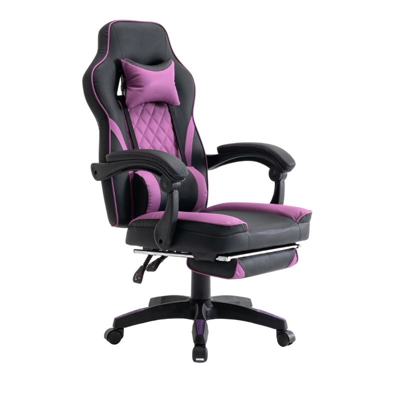 Fotel gamingowy z podnóżkiem ekoskóra krzesło dla gracza biurowy ergonomiczny czarno-fioletowy Champion