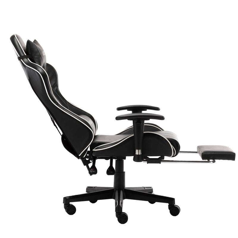 Fotel dla gracza gamingowy ergonomiczny kubełkowy krzesło z podnóżkiem czarno-biały Corpo