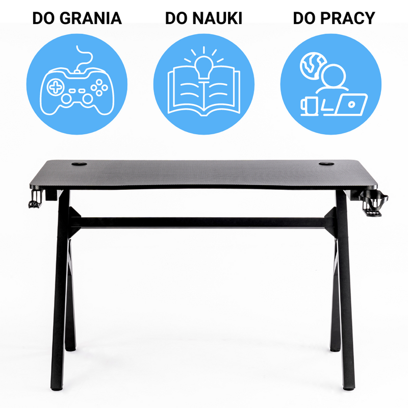Biurko dla gracza komputerowe gamingowe 120x60 czarne Artemis