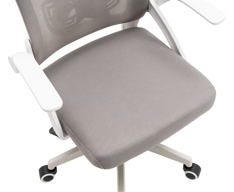 Fotel biurowy ergonomiczny obrotowy siateczkowy bujany krzesło biało-szary Simple