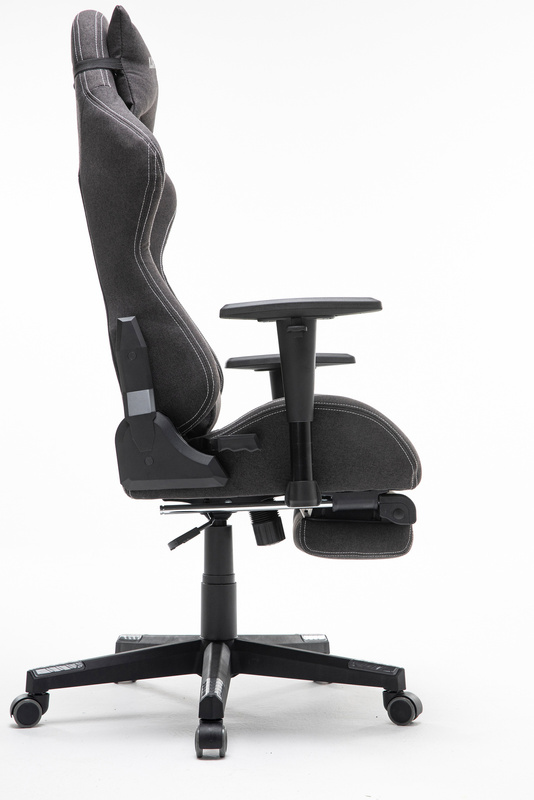 Fotel dla gracza gamingowy kubełkowy materiałowy ergonomiczny krzesło z podnóżkiem czarny Modern